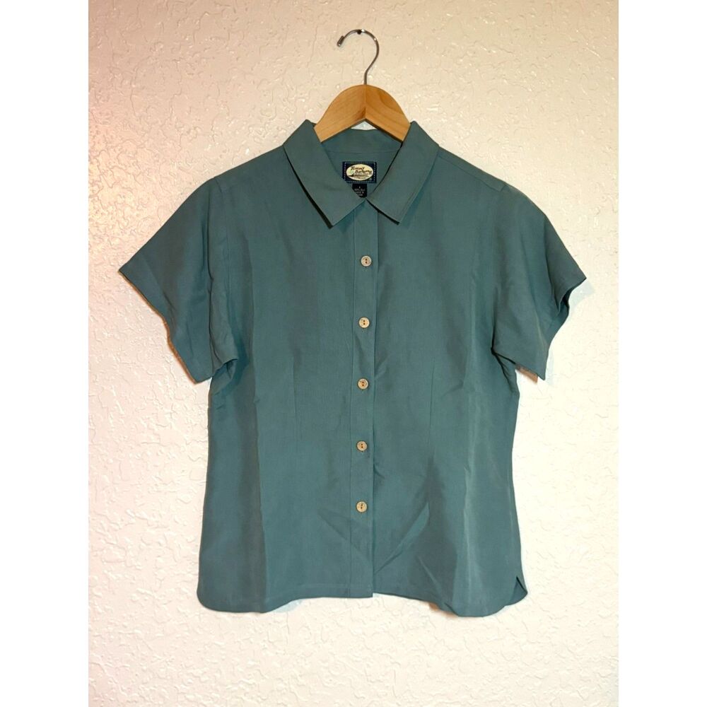 Tommy Bahama Green 100% Silk Shirt Short Sleeve Button Down Collared Small